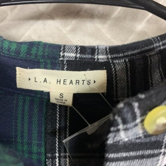 LA Hearts Womans S Crop Top Button Up Shirt Two Tone Plaid Long Sleeve Collared - Picture 5 of 16